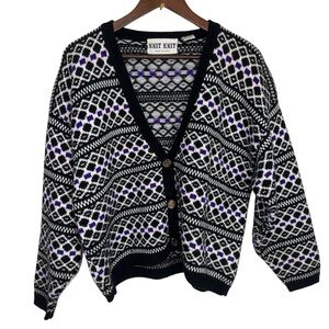 Vintage Knit Knit Black Purple White Cardigan Knit Halloween Fall Grandpa